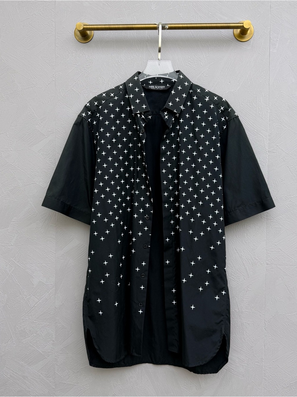 🚩steal Neil Barrett Black Short-Sleeve Button-Up Shirt with White Cross Print